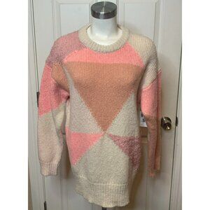J. Crew Pinks & Cream Textured Geometric Color Block Knit Sweater, Size Small